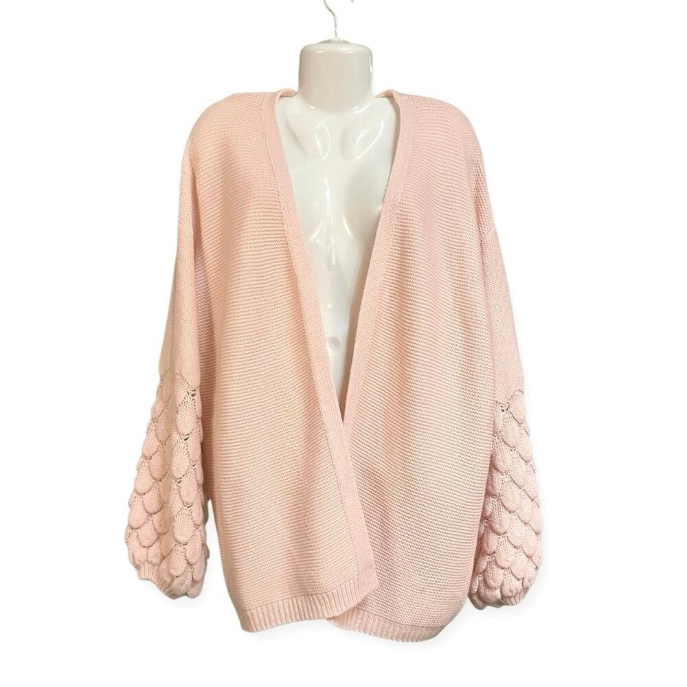 Leo & Nicole Women's Pink Oversized Bobble Knit Slv Open Cardigan Sweater SZ XL
